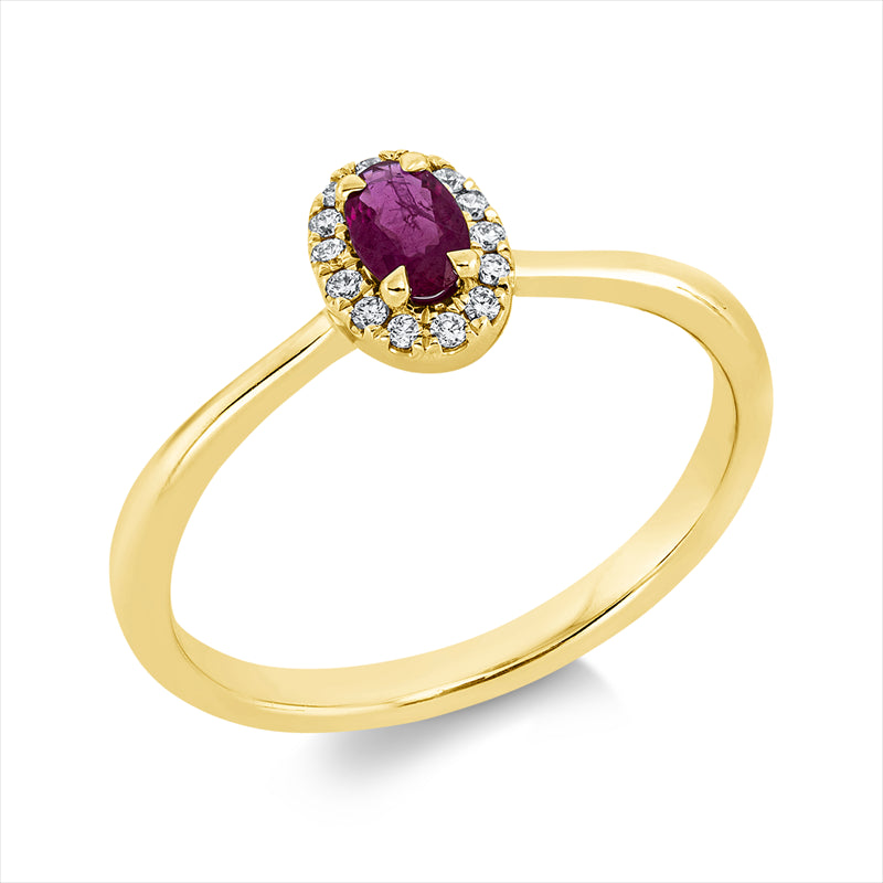 Ring mit Rubin  aus 750/-18 Karat Gelbgold mit 14 Diamanten 0