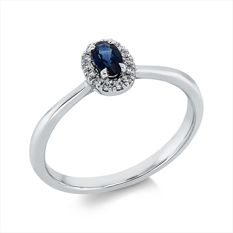 Ring mit Saphir  aus 750/-18 Karat Weißgold mit 14 Diamanten 0
