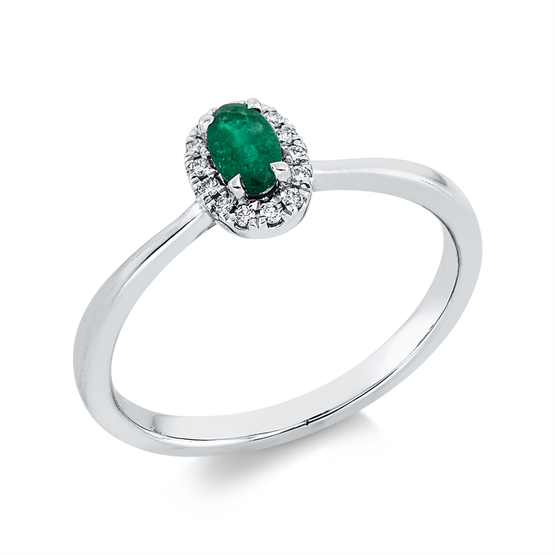 Ring mit Smaragd  aus 750/-18 Karat Weißgold mit 14 Diamanten 0