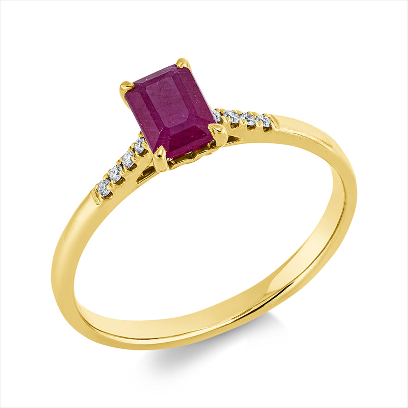 Ring mit Rubin  aus 750/-18 Karat Gelbgold mit 8 Diamanten 0