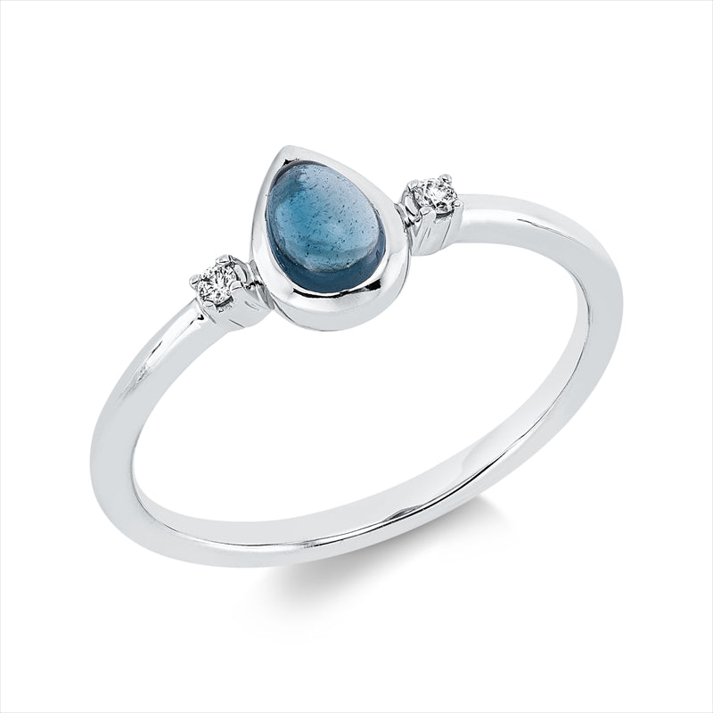 Ring mit Topas  aus 750/-18 Karat Weißgold mit 2 Diamanten 0