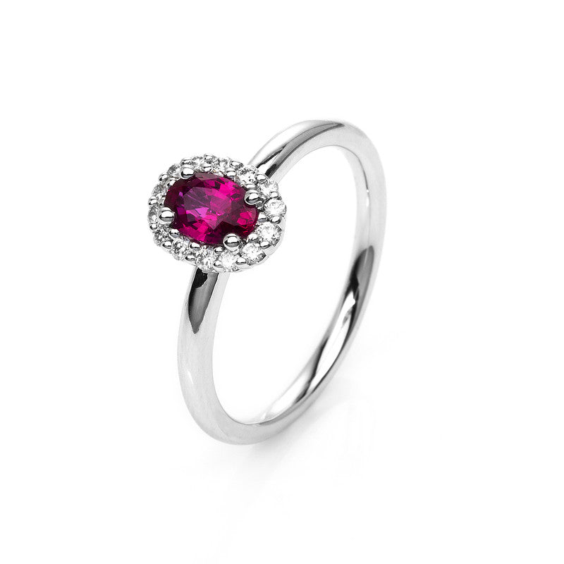 Ring mit Rubin  aus 750/-18 Karat Weißgold mit 14 Diamanten 0
