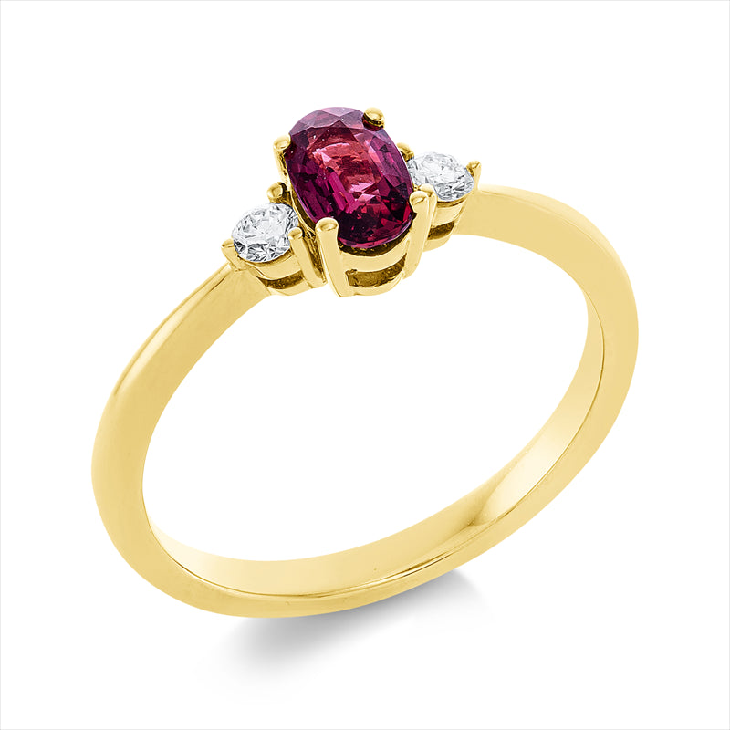 Ring mit Rubin  aus 750/-18 Karat Gelbgold mit 2 Diamanten 0