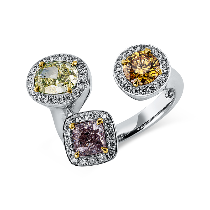 Ring    aus 750/-18 Karat Weißgold / Gelbgold / Rotgold mit 57 Diamanten 2