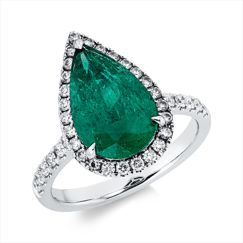 Ring mit Smaragd  aus 750/-18 Karat Weißgold mit 38 Diamanten 0
