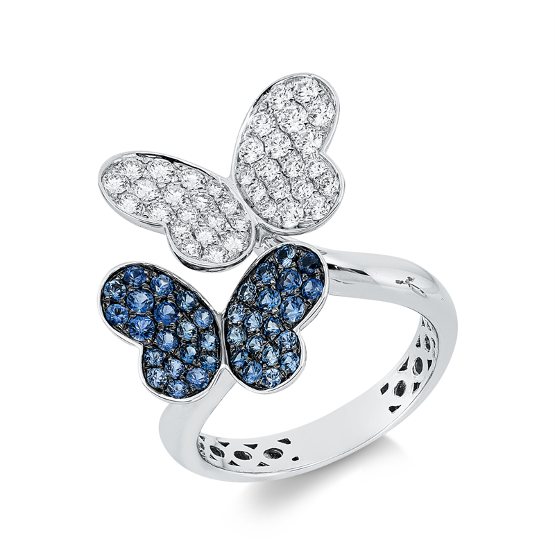 Ring mit Saphir  aus 750/-18 Karat Weißgold mit 38 Diamanten 0