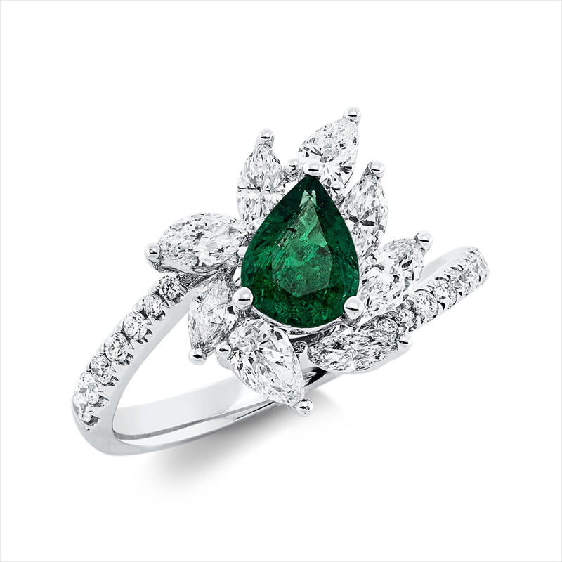 Ring mit Smaragd  aus 750/-18 Karat Weißgold mit 24 Diamanten 0