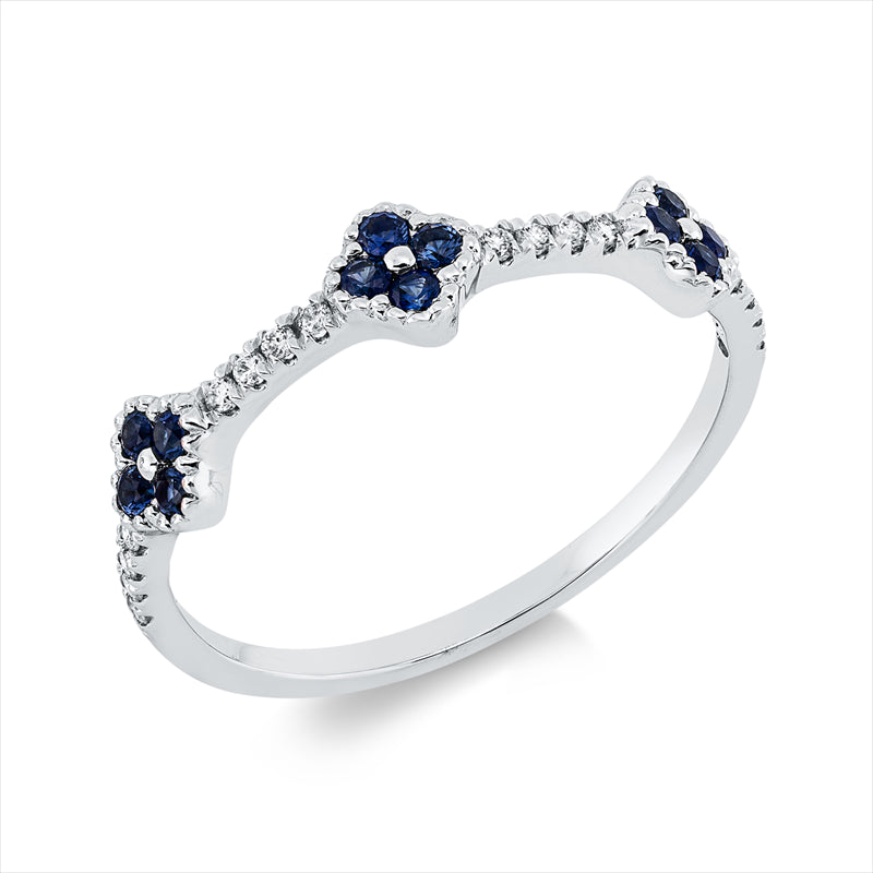 Ring mit Saphir  aus 750/-18 Karat Weißgold mit 16 Diamanten 0