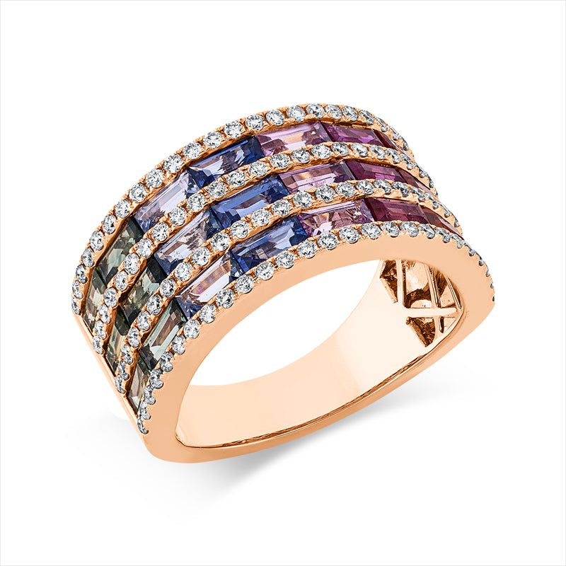Ring mit Saphir  aus 750/-18 Karat Rotgold mit 104 Diamanten 0