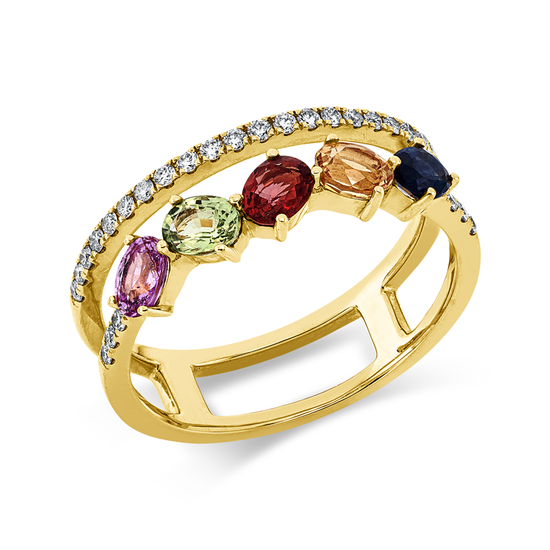 Ring mit Saphir  aus 750/-18 Karat Gelbgold mit 28 Diamanten 0