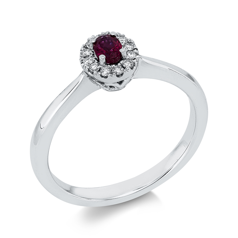 Ring mit Rubin  aus 750/-18 Karat Weißgold mit 12 Diamanten 0