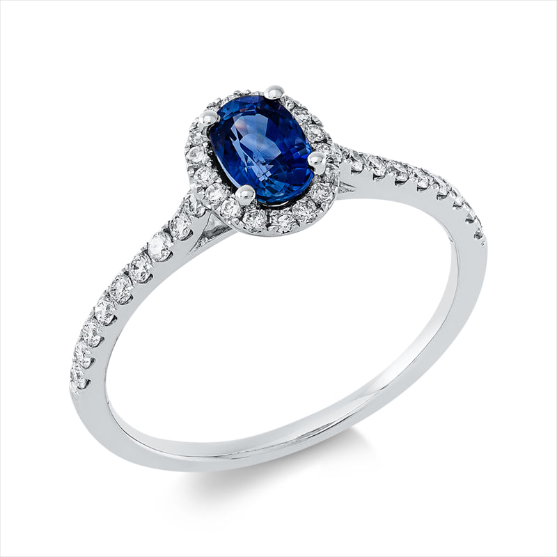 Ring mit Saphir  aus 750/-18 Karat Weißgold mit 35 Diamanten 0