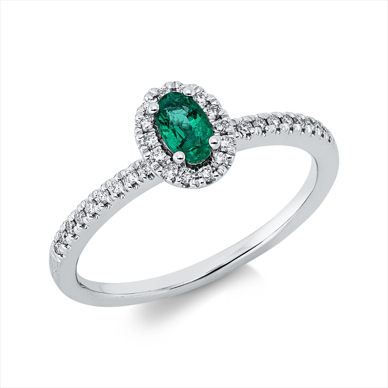 Ring mit Smaragd  aus 750/-18 Karat Weißgold mit 34 Diamanten 0