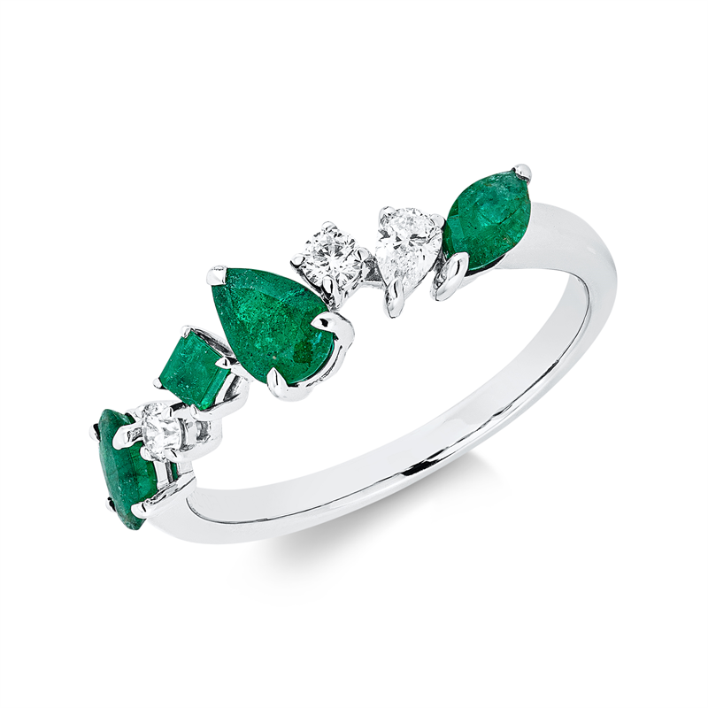 Ring mit Smaragd  aus 750/-18 Karat Weißgold mit 3 Diamanten 0