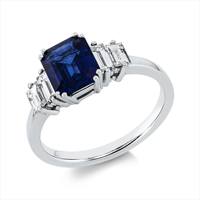 Ring mit Saphir  aus 750/-18 Karat Weißgold mit 4 Diamanten 0