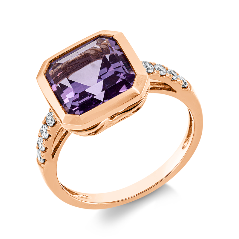 Ring mit Amethyst  aus 750/-18 Karat Rotgold mit 8 Diamanten 0