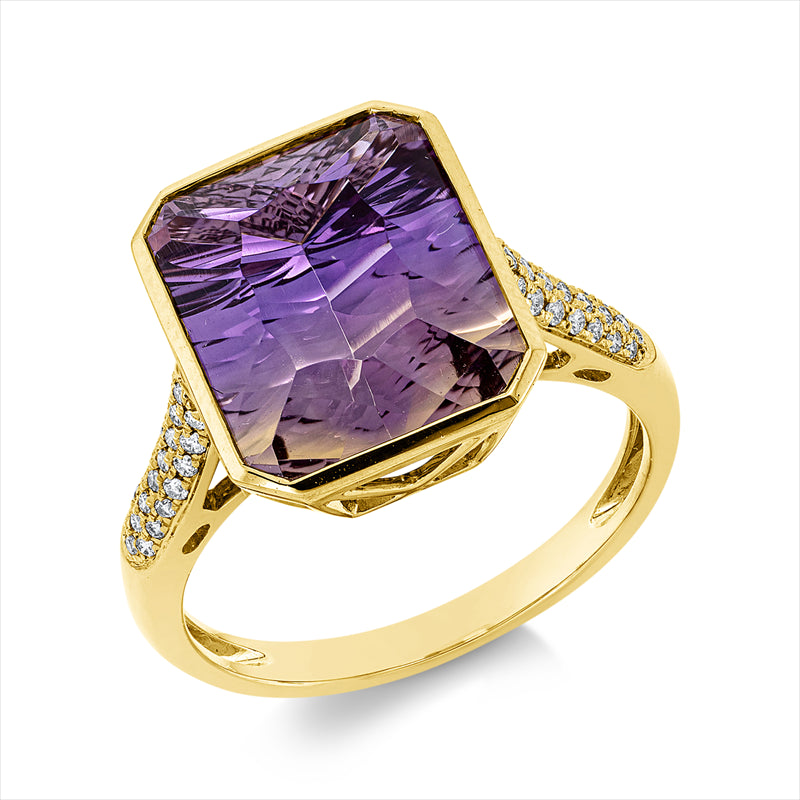 Ring mit Ametrin  aus 750/-18 Karat Gelbgold mit 44 Diamanten 0