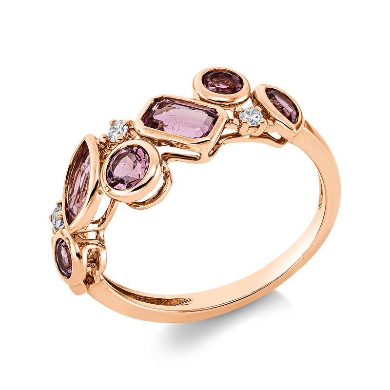 Ring mit Turmalin  aus 750/-18 Karat Rotgold mit 3 Diamanten 0