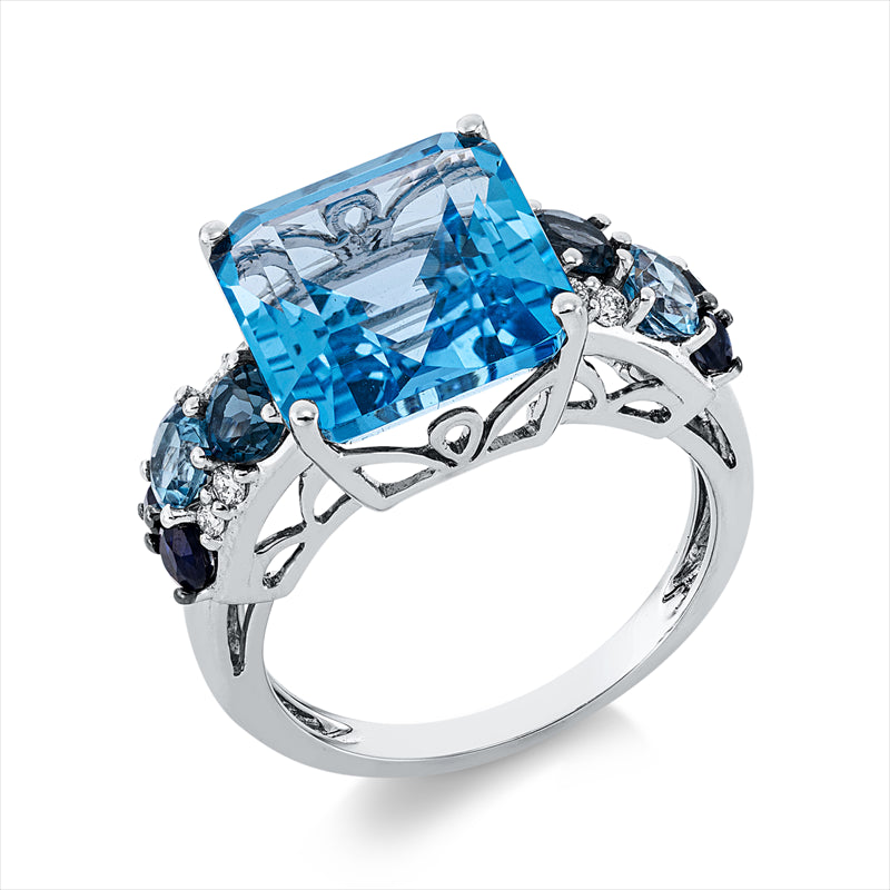 Ring mit Saphir  aus 750/-18 Karat Weißgold mit 8 Diamanten 0