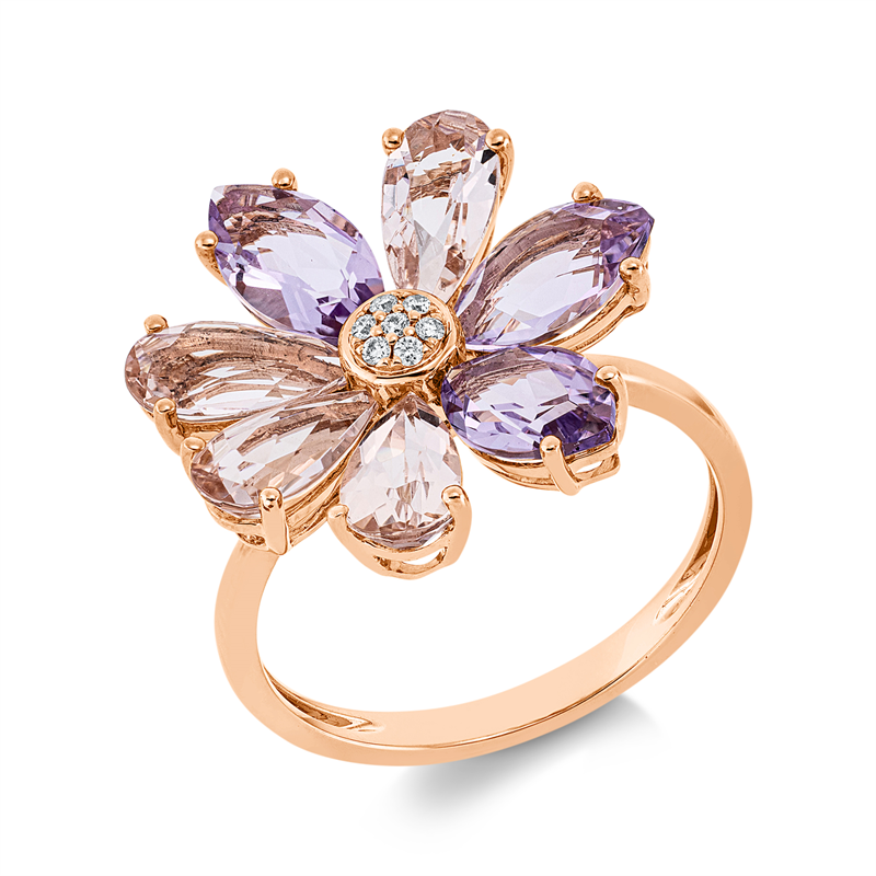 Ring mit Amethyst  aus 750/-18 Karat Rotgold mit 7 Diamanten 0