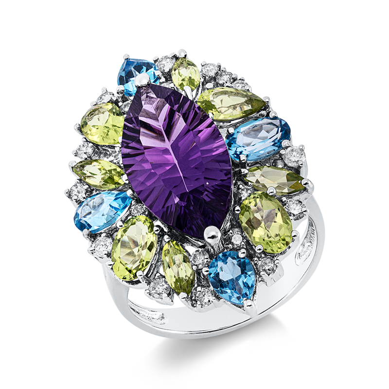 Ring mit Peridot  aus 750/-18 Karat Weißgold mit 20 Diamanten 0