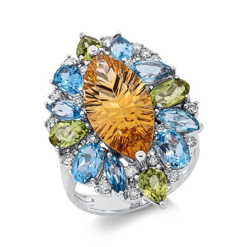 Ring mit Topas  aus 750/-18 Karat Weißgold mit 20 Diamanten 0