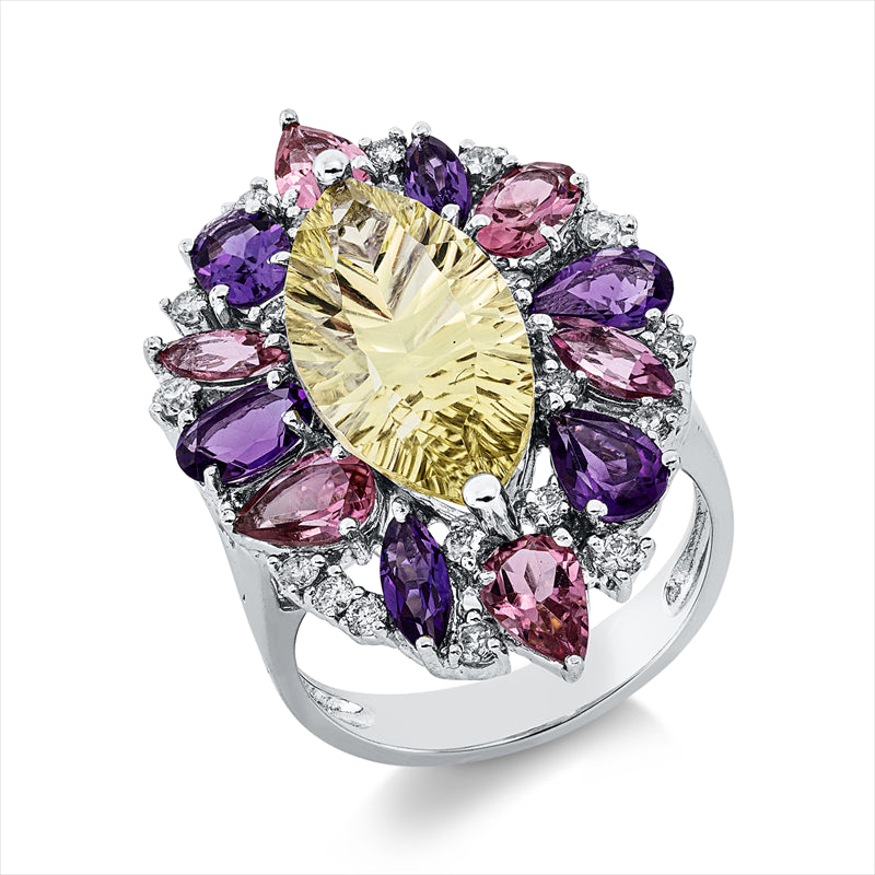 Ring mit Turmalin  aus 750/-18 Karat Weißgold mit 20 Diamanten 0