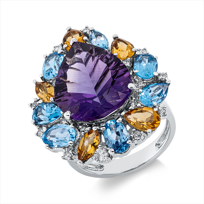 Ring mit Citrin  aus 750/-18 Karat Weißgold mit 18 Diamanten 0