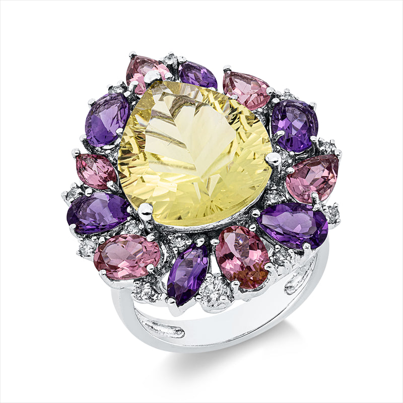 Ring mit Turmalin  aus 750/-18 Karat Weißgold mit 18 Diamanten 0