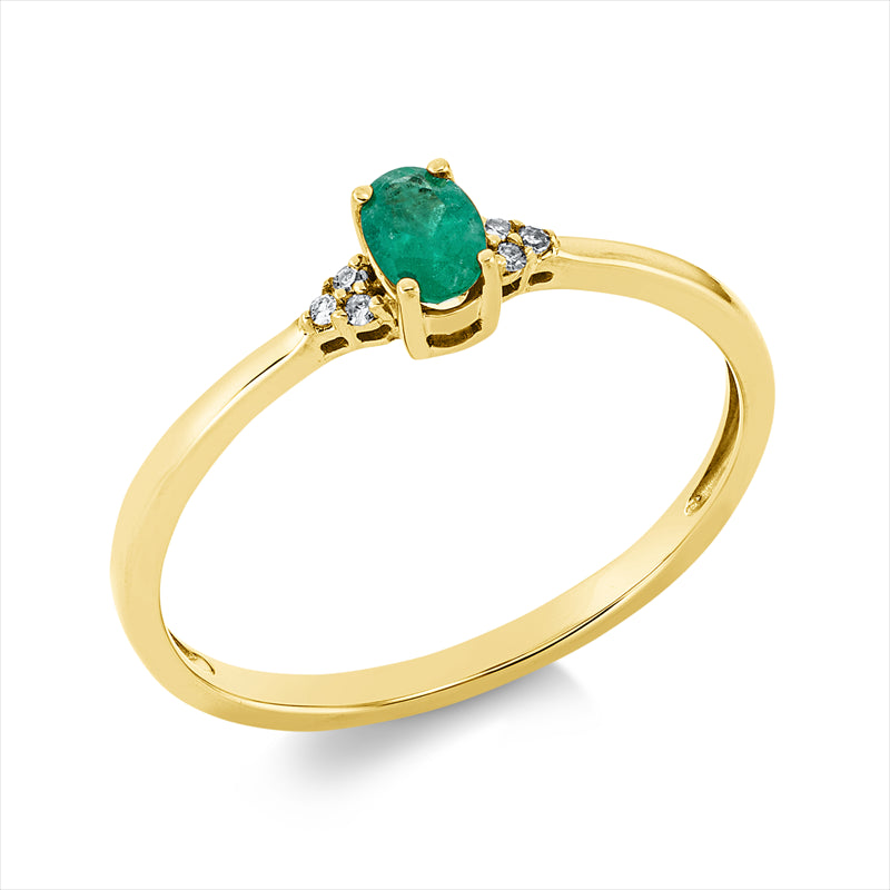 Ring mit Smaragd  aus 750/-18 Karat Gelbgold mit 6 Diamanten 0