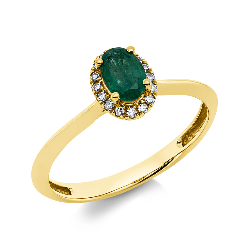 Ring mit Smaragd  aus 750/-18 Karat Gelbgold mit 16 Diamanten 0