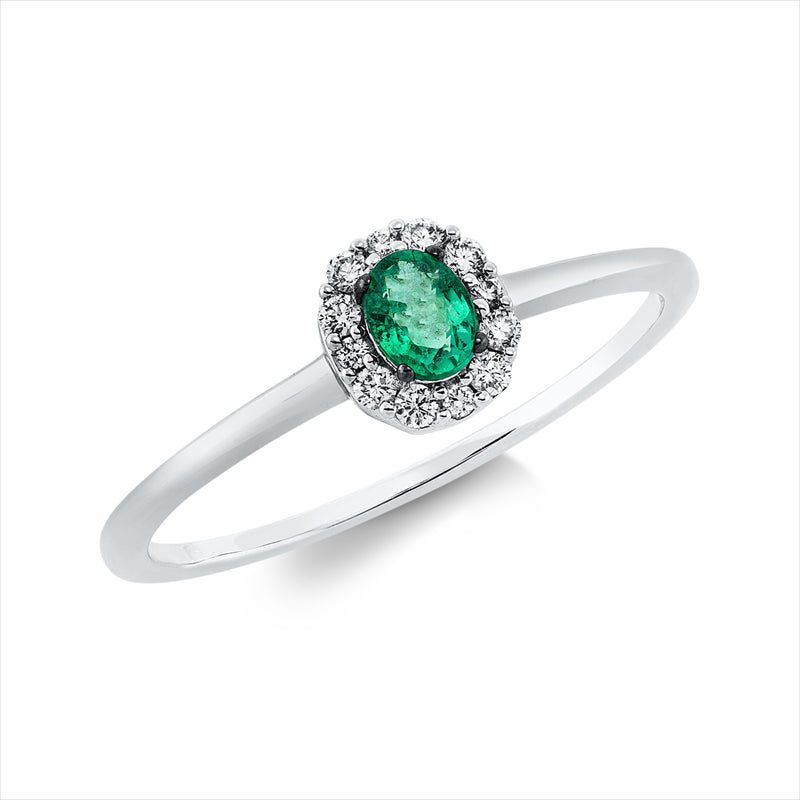 Ring mit Smaragd  aus 750/-18 Karat Weißgold mit 12 Diamanten 0