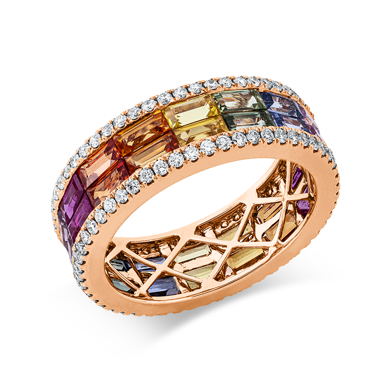 Ring mit Saphir  aus 750/-18 Karat Rotgold mit 108 Diamanten 0