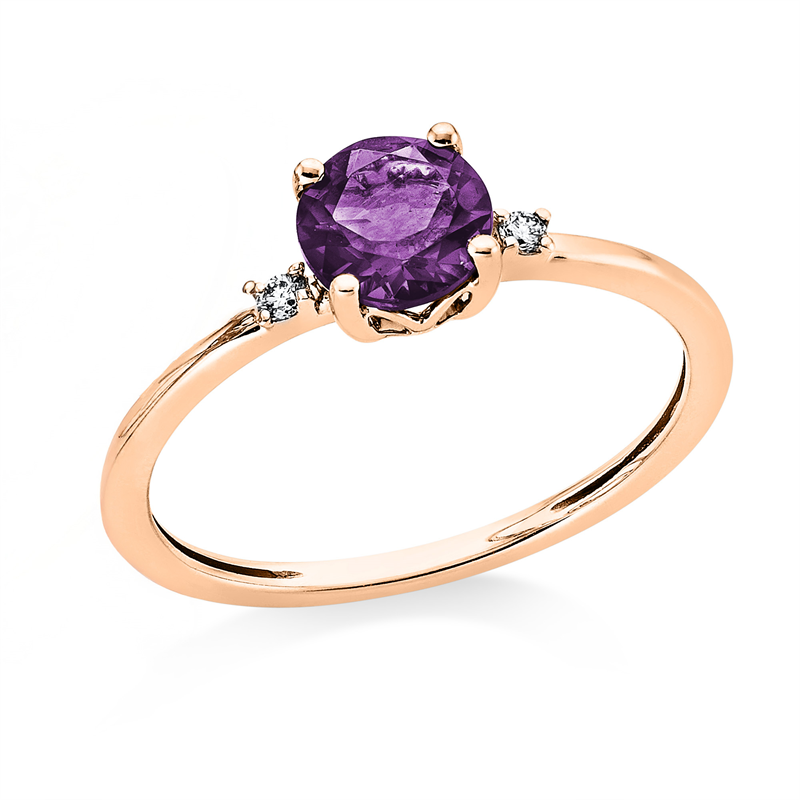 Ring mit Amethyst  aus 750/-18 Karat Rotgold mit 2 Diamanten 0