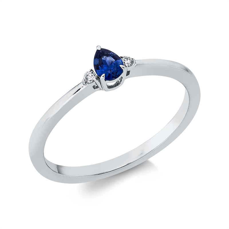 Ring mit Saphir  aus 750/-18 Karat Weißgold mit 2 Diamanten 0