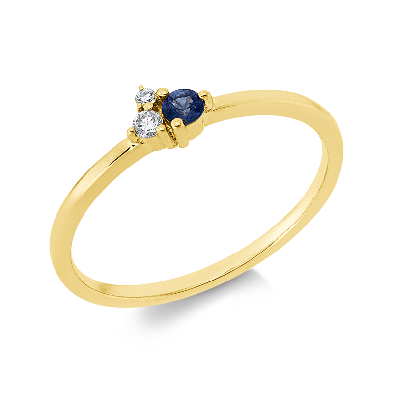 Ring mit Saphir  aus 750/-18 Karat Gelbgold mit 2 Diamanten 0