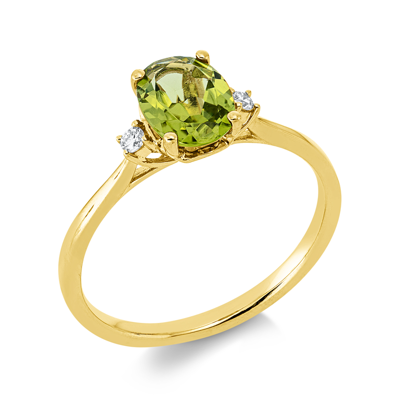 Ring mit Peridot  aus 750/-18 Karat Gelbgold mit 2 Diamanten 0