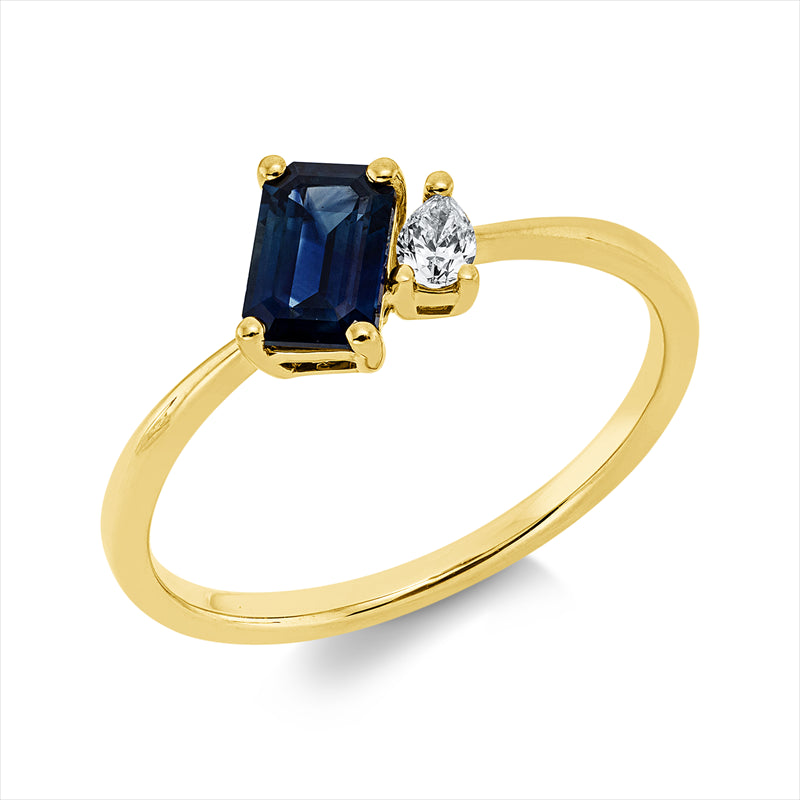 Ring mit Saphir  aus 750/-18 Karat Gelbgold mit 1 Diamant 0