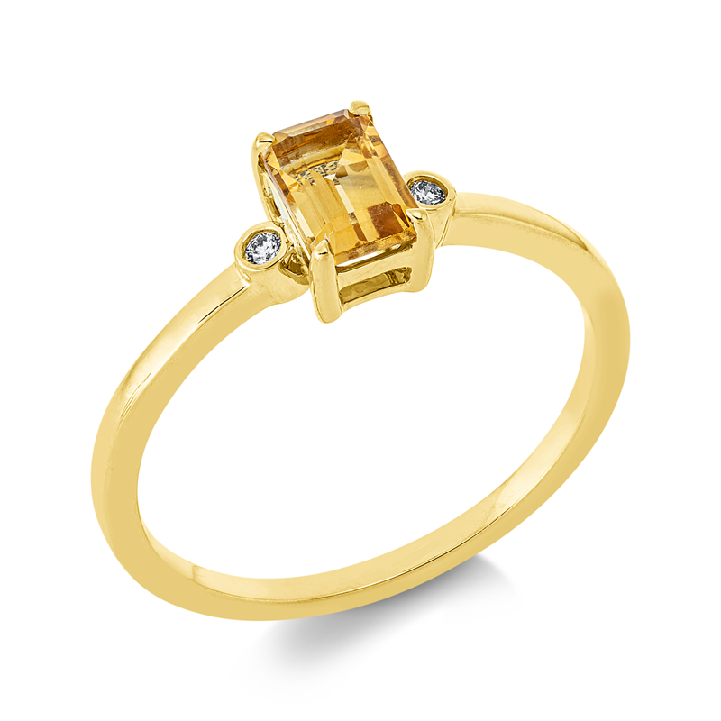 Ring mit Citrin  aus 750/-18 Karat Gelbgold mit 2 Diamanten 0