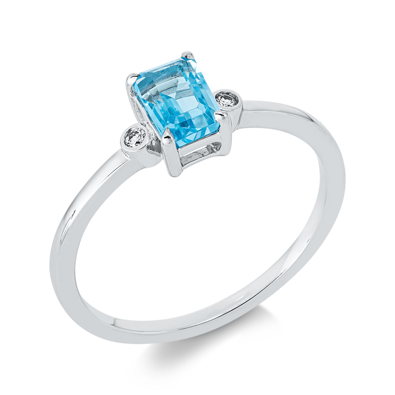 Ring mit Topas  aus 750/-18 Karat Weißgold mit 2 Diamanten 0