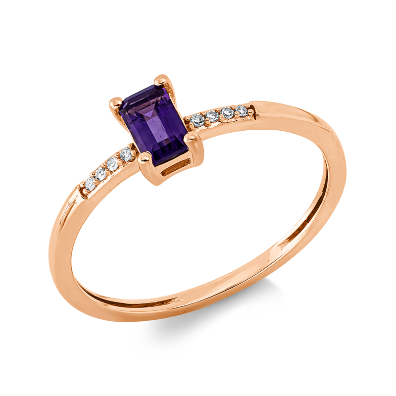 Ring mit Amethyst  aus 750/-18 Karat Rotgold mit 8 Diamanten 0