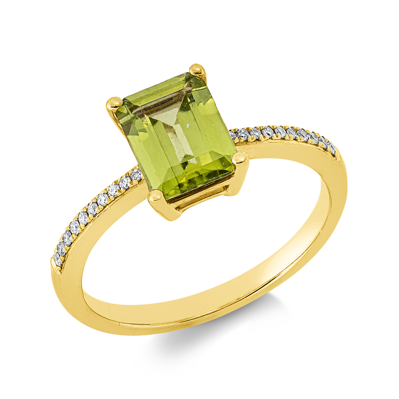 Ring mit Peridot  aus 750/-18 Karat Gelbgold mit 20 Diamanten 0