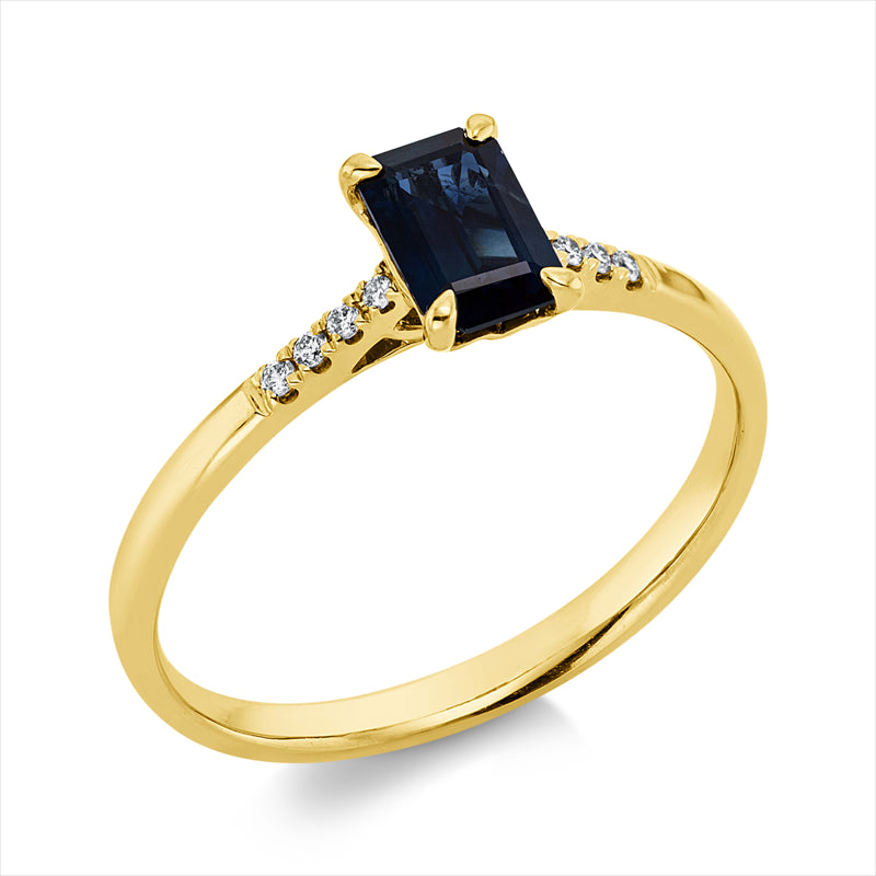 Ring mit Saphir  aus 750/-18 Karat Gelbgold mit 8 Diamanten 0