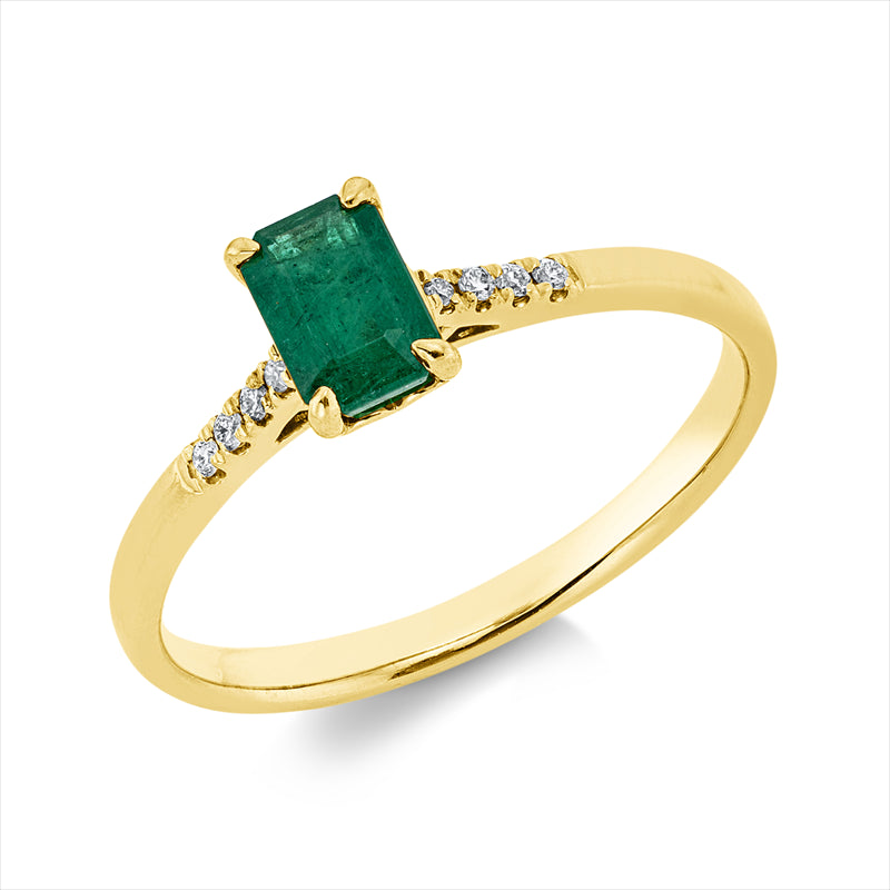 Ring mit Smaragd  aus 750/-18 Karat Gelbgold mit 8 Diamanten 0