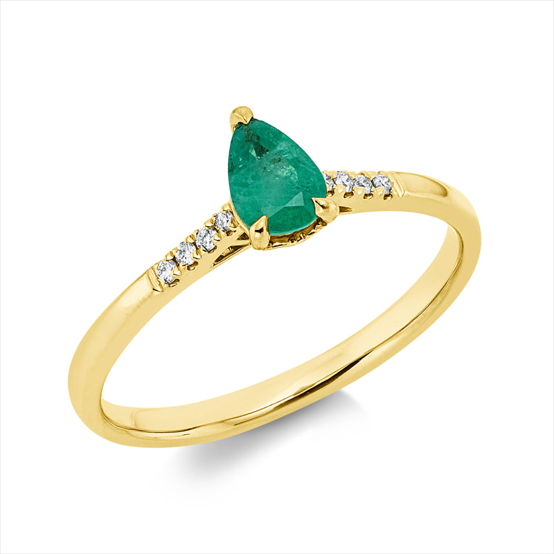 Ring mit Smaragd  aus 750/-18 Karat Gelbgold mit 8 Diamanten 0