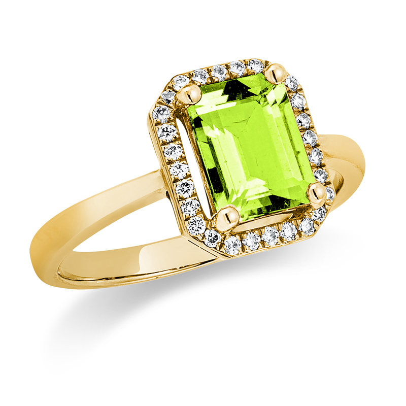 Ring mit Peridot  aus 750/-18 Karat Gelbgold mit 26 Diamanten 0