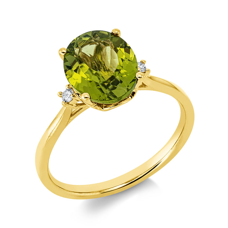 Ring mit Peridot  aus 750/-18 Karat Gelbgold mit 2 Diamanten 0