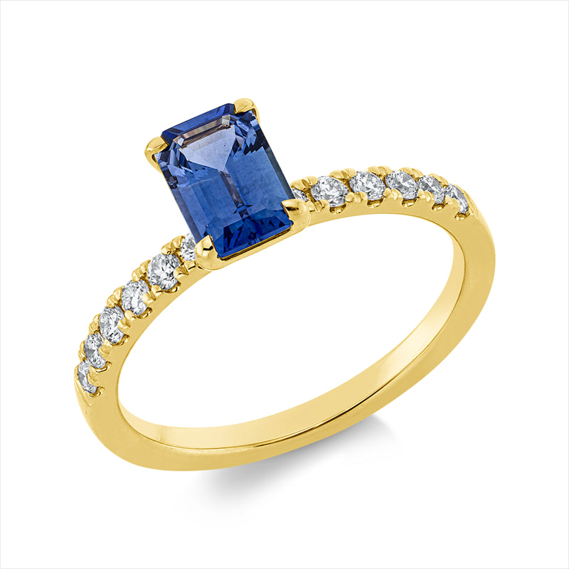 Ring mit Saphir  aus 750/-18 Karat Gelbgold mit 12 Diamanten 0
