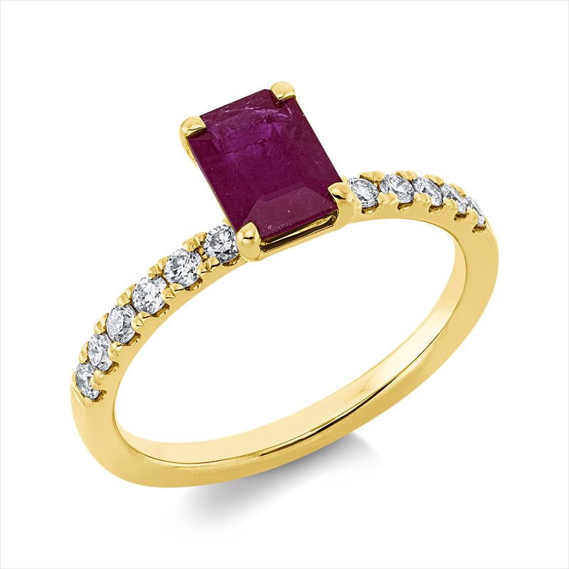 Ring mit Rubin  aus 750/-18 Karat Gelbgold mit 12 Diamanten 0