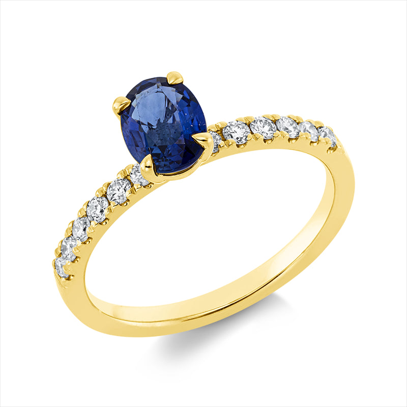 Ring mit Saphir  aus 750/-18 Karat Gelbgold mit 12 Diamanten 0
